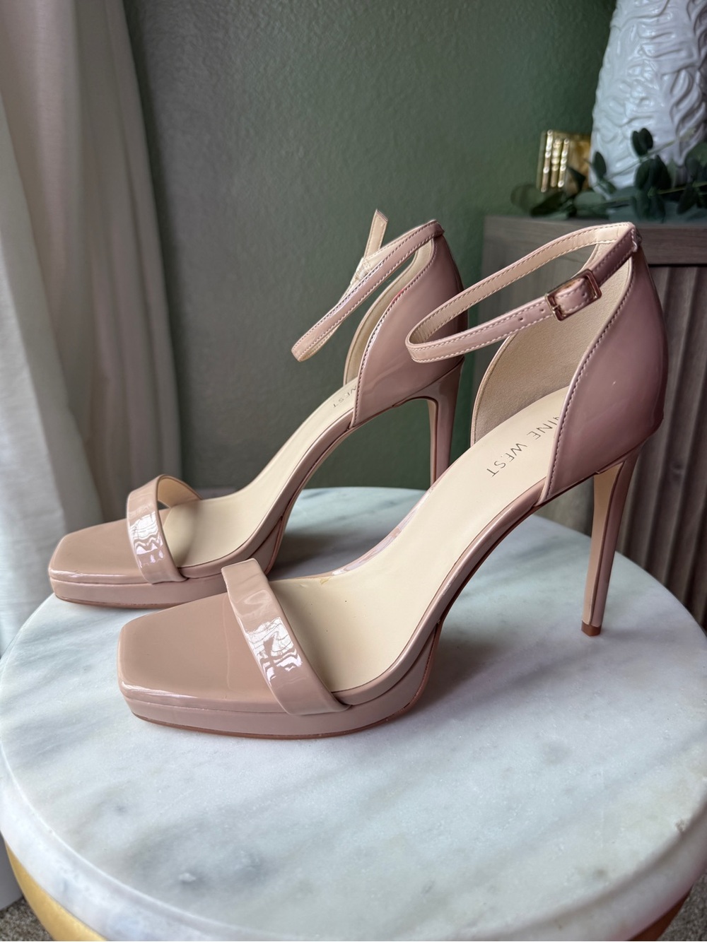 Nine West Nude Patent Ankle-Strap Stiletto Sandals